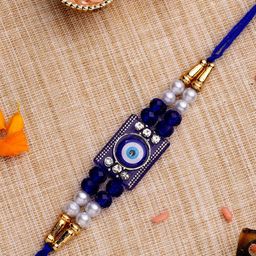 ADIVA CZ Studded & Beaded Evil Eye Thread Rakhi With Roli Chawal Chandan Meshrei & Card-image-10