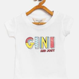 Gini and Jony Infant Girls White Brand Logo Printed Round Neck T-shirt-image-73