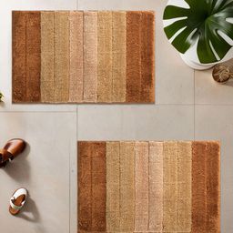 Kuber Industries 2 pcs Brown Striped Water Absorbent Bath Rug-8
