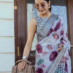 all about you Floral Zari Linen Blend Ready to Wear Saree-23