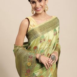 Mitera Green & Gold-Toned Ethnic Motifs Zari Organza Saree-picture-6