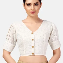 Studio Shringaar Chikankari Embroidered Pure Cotton Saree Blouse-image-71