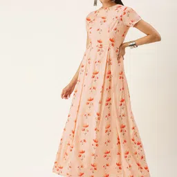 Ethnovog Peach-ColouredRed Floral Print Satin Made To Measure Maxi Dress-picture-14