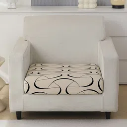 HOKIPO Beige & Black Printed Polyester 1 Seater Sofa Seat Cover-image-70