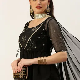 Ethnovog Ready To Wear Black Chinon Embroidered N Sequins Gharara Set-25