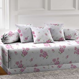 FABINALIV White & Pink 6 Pieces Floral Printed Diwan Set-image-47