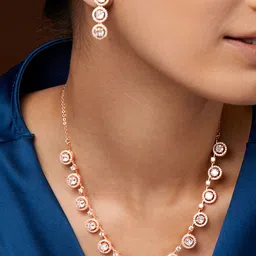 MINUTIAE Rose Gold-Plated Crystal Studded Jewellery Set-picture-25