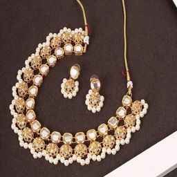 Divisha Gold Plated Stone Studded & Beaded Jewellery Set-image-0