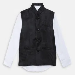 Blue Giraffe Boys Black Solid Corduroy Nehru Jacket Set-image-51