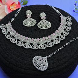 VATSALYA creation Alloy Gold- plated Pink Jewellery Set-image-43