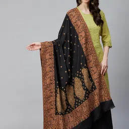 WEAVERS VILLA Women Black & Rust Orange Woven Design Shawl-picture-13