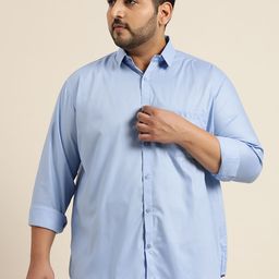 SOJANYA PLUS Men Plus Size Blue Solid Classic Fit Cotton Casual Shirt-image-64