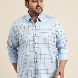 SOJANYA PLUS Size Men Blue & Black Classic Fit Windowpane Checks Pure Cotton Casual Shirt-image-6