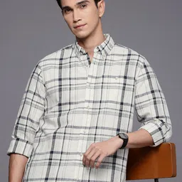NEXT Cotton Linen Opaque Checked Casual Shirt-image-58
