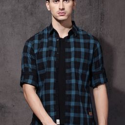 Roadster Men Blue & Black Checked Sustainable Casual Shirt-image-88