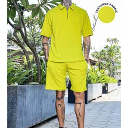 House of Koala Unisex Textured Oversized Polo Neck Tee & Shorts Co-ord Set-picture-32