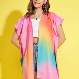 StyleStone Rainbow Print Extended Sleeve Open Front Shrug-image-2
