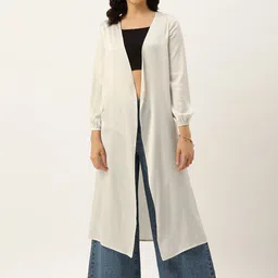 ROVING MODE Women Solid Open Front Longline Shrug-47