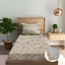 Trance Home Linen Taupe & Grey Floral Printed 180 TC Single Bedsheet Set - 1.98 m x 1.98 m-image-11