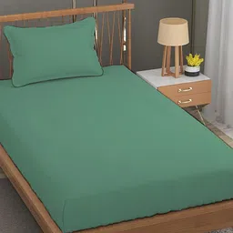 Trance Home Linen Green Bamboo Cotton 300 TC Fitted Single Bedsheet Set-1.83 m x 92 cm-image-25