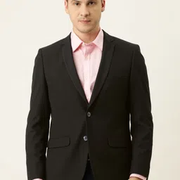 Peter England Men Charcoal Black Solid Neo Slim Fit Single Breasted Formal Blazers-37