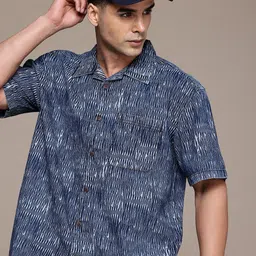 Roadster Men Printed Cuban Collar Relaxed Fit Pure Cotton Denim Casual Shirt-image-34