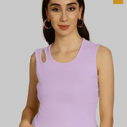 Friskers Purple & Mustard Yellow Keyhole Neck Cotton Sleeveless Top-image-72