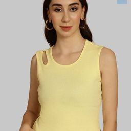 Friskers Yellow & Turquoise Blue Keyhole Neck Cotton Sleeveless Top-picture-18