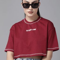 The Roadster Lifestyle Co. Pure Cotton Drop-Shoulder Sleeves Boxy Fit Cropped T-shirt-picture-10