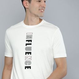 HERE&NOW Men Off White Typography Printed Pure Cotton T-shirt-image-99