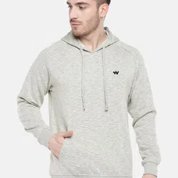 Wildcraft Men Grey Melange Self Design Hooded Sweat Slub Sweatshirt-image-71