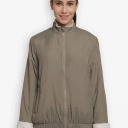 Wildcraft Women Olive Green Striped Water Resistant Sporty Jacket-image-44