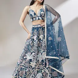 panchhi Embroidered Sequinned Semi-Stitched Lehenga & Unstitched Blouse With Dupatta-image-67