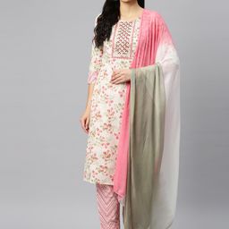 Vbuyz Floral Printed Regular Mirror Work Pure Cotton Kurta With Trousers & Dupatta-38