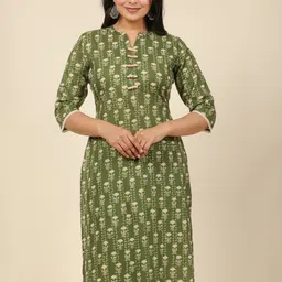 Aramya Ethnic Motifs Printed Mandarin Collar Cotton Straight Kurta-picture-21
