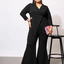 SASSAFRAS Curve Plus Size Lapel Collar Neck Blazer & Straight Trouser-21
