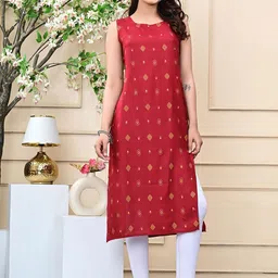 WILL BOTTOM Geometric Printed Round Neck Sleeveless Straight Kurta-picture-43
