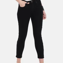 Roadster Women Black Skinny Fit Raw Side Seam Cropped Jeans-image-22