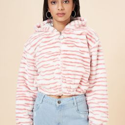 Coolsters by Pantaloons Girls White & Peach-Coloured Striped Crop Open Front Jacket-picture-48