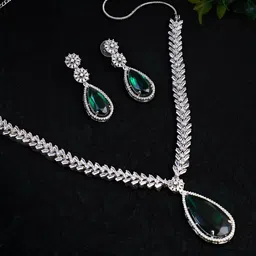 Adwitiya Collection Rhodium-Plated American Diamond-Studded Jewellery Set-image-6