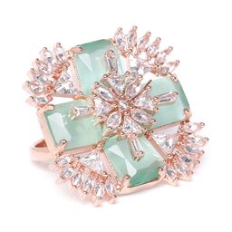JEWELS GEHNA Women Green Rose Gold Plated AD Studded Handcrafted Adjustable Finger Ring-image-74