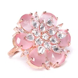 JEWELS GEHNA Women Pink Rose Gold Plated AD Studded Handcrafted Adjustable Finger Ring-20