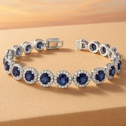 Rubans Rhodium Plated Blue Sapphire & Cubic Zirconia Studded Tennis Bracelet-picture-35