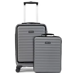 Assembly Grey Hard Sided Cabin Trolley Bag 40Liters with Hard Shell Laptop Backpack-55