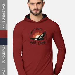 BULLMER Men Pack of 2 Red & Navy Blue Printed Hooded Sweatshirt-image-46