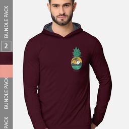 BULLMER Men Pack of 2 Burgundy & Pink Printed Hooded Sweatshirt-image-98
