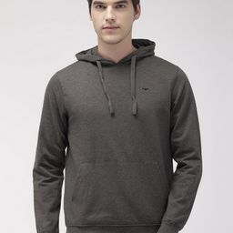 Park Avenue Men Charcoal Grey Solid Slim Fit Hooded Sweatshirt-picture-4