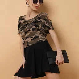 SHOWOFF Camouflage Printed Cotton A-Line Dress With T-Shirt-image-40