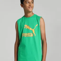 Puma Boys Brand Logo Printed Pure Cotton Sleeveless T-shirt-image-21
