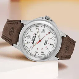 Timex Men Brass Dial & Leather Straps Analogue Watch T44381E6-0